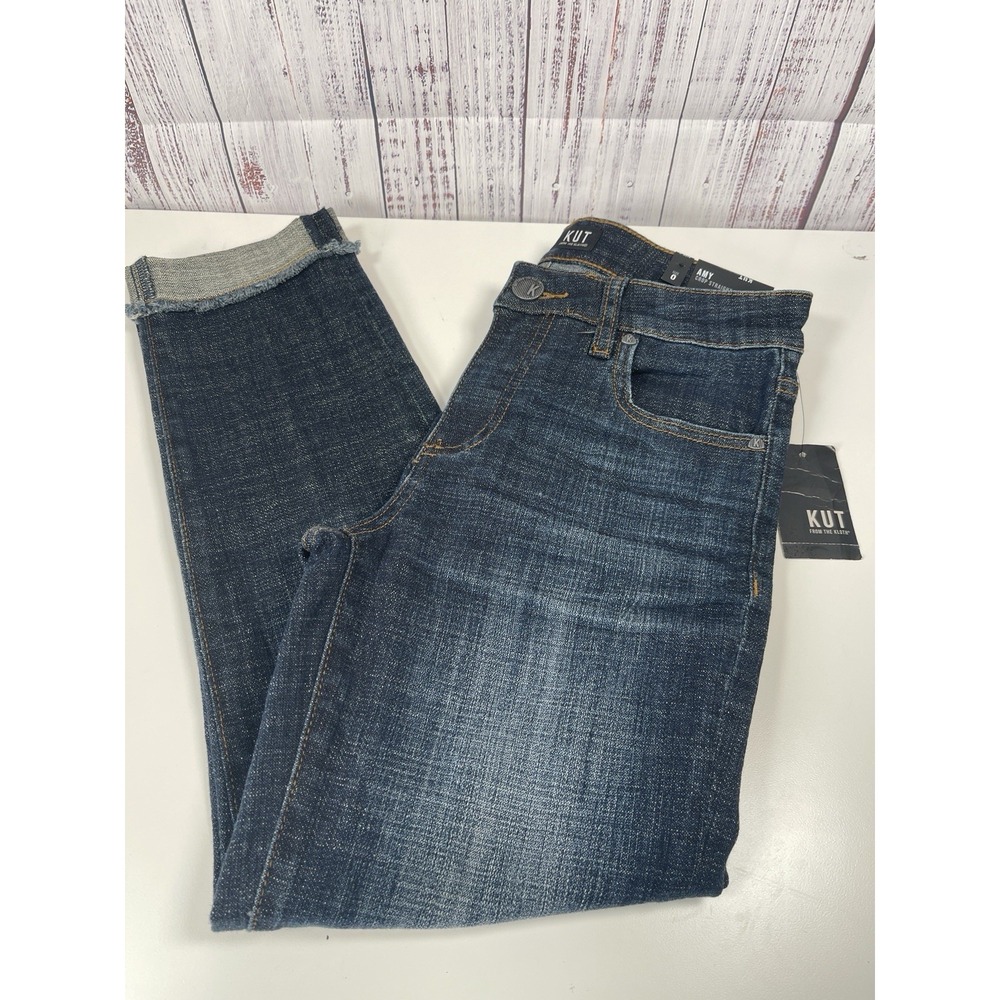 New NWT Kut From The Kloth Amy Frayed Hem High Rise Boyfriend Jeans Size 0